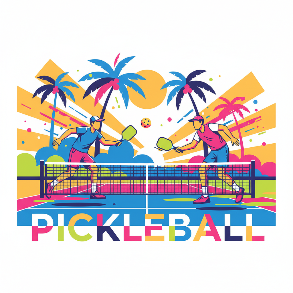 Vibrant pickleball digital art print illustration